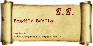 Bogár Béla névjegykártya